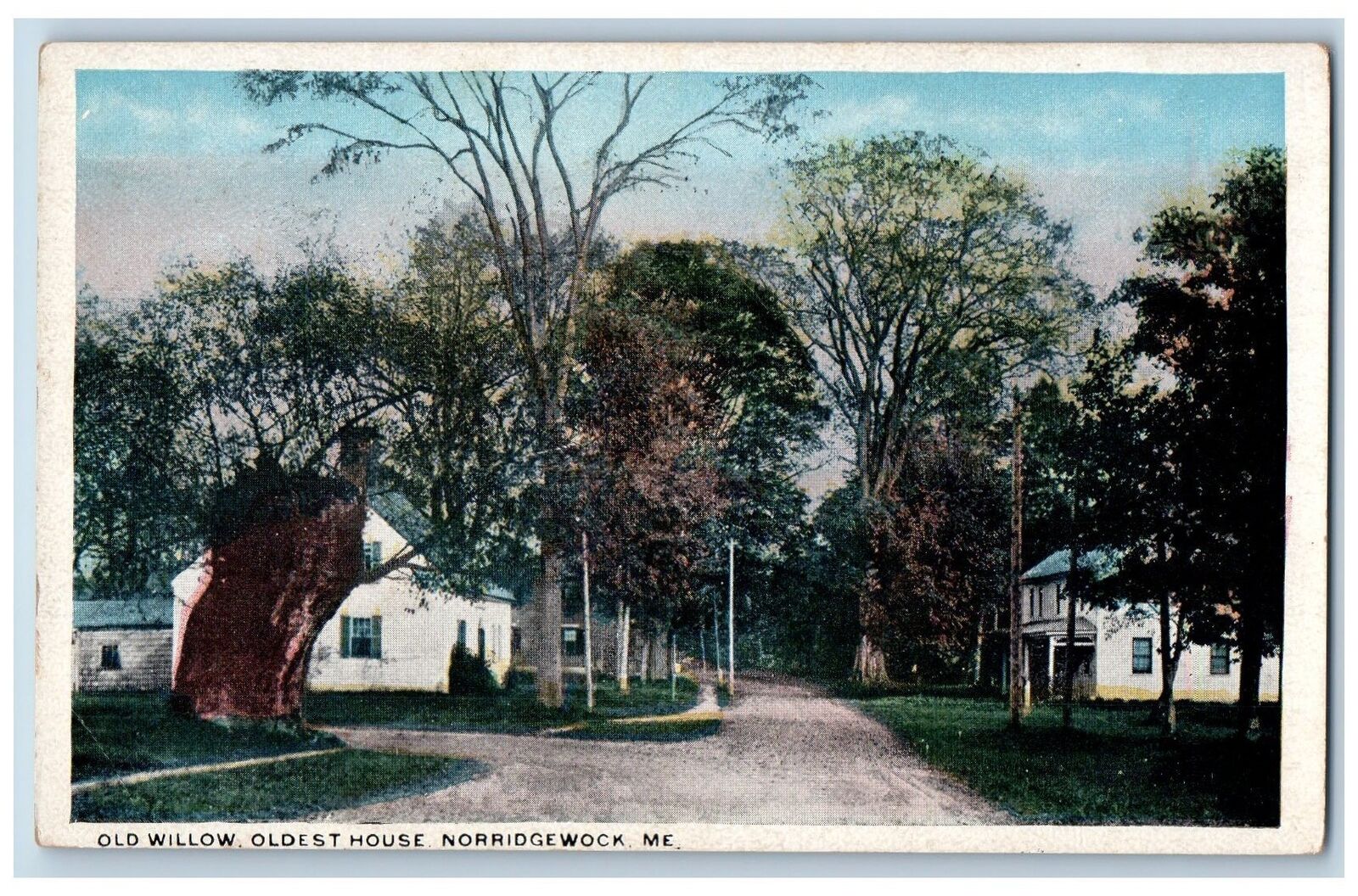 c1920's Old Willow Oldest House Street Dirt Road Norridgewock Maine ME Postcard