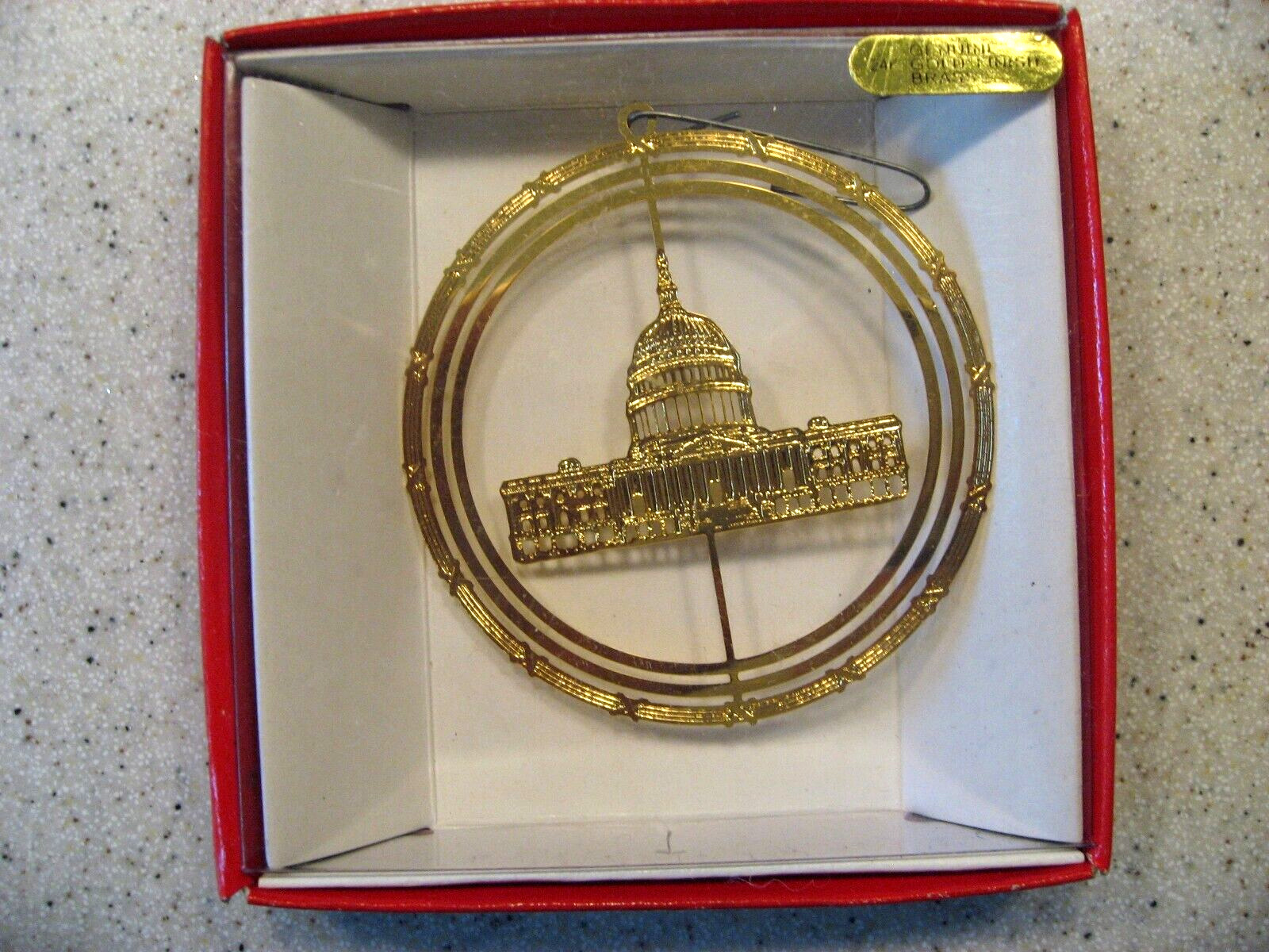 Vtg Nation\'s Treasures Capital Building 24k Gold Plate Brass Christmas Ornament