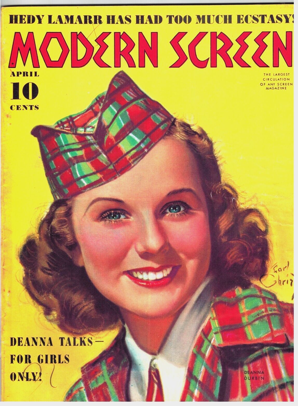 Modern Screen of April 1939 Beautiful  Cover by EARL CHTISTY of DEANNA DURBIN