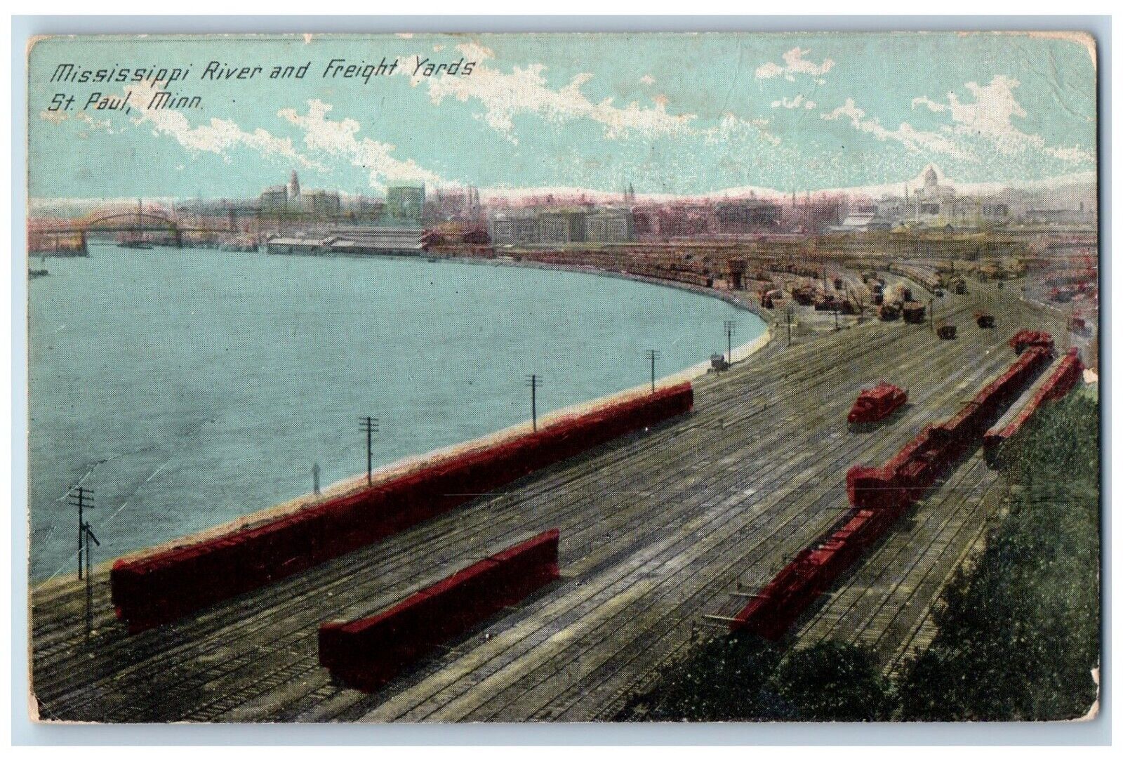 St. Paul Minnesota MN Postcard Mississippi River And Freight Yards c1910's