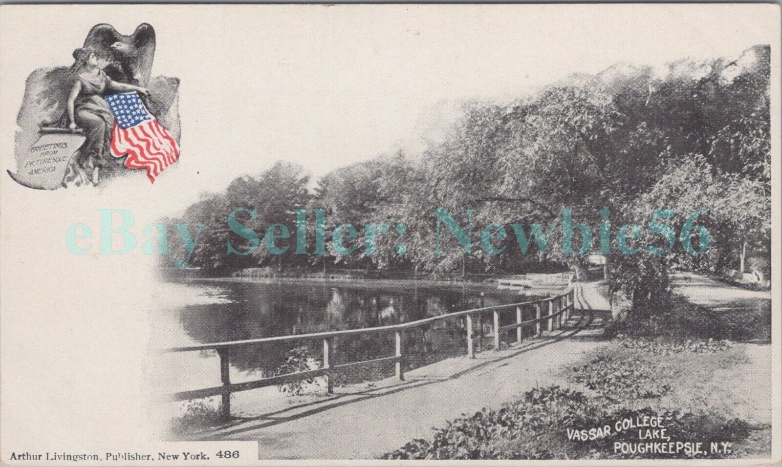 Poughkeepsie NY - VASSAR COLLEGE LAKE - Arthur Livingston Postcard