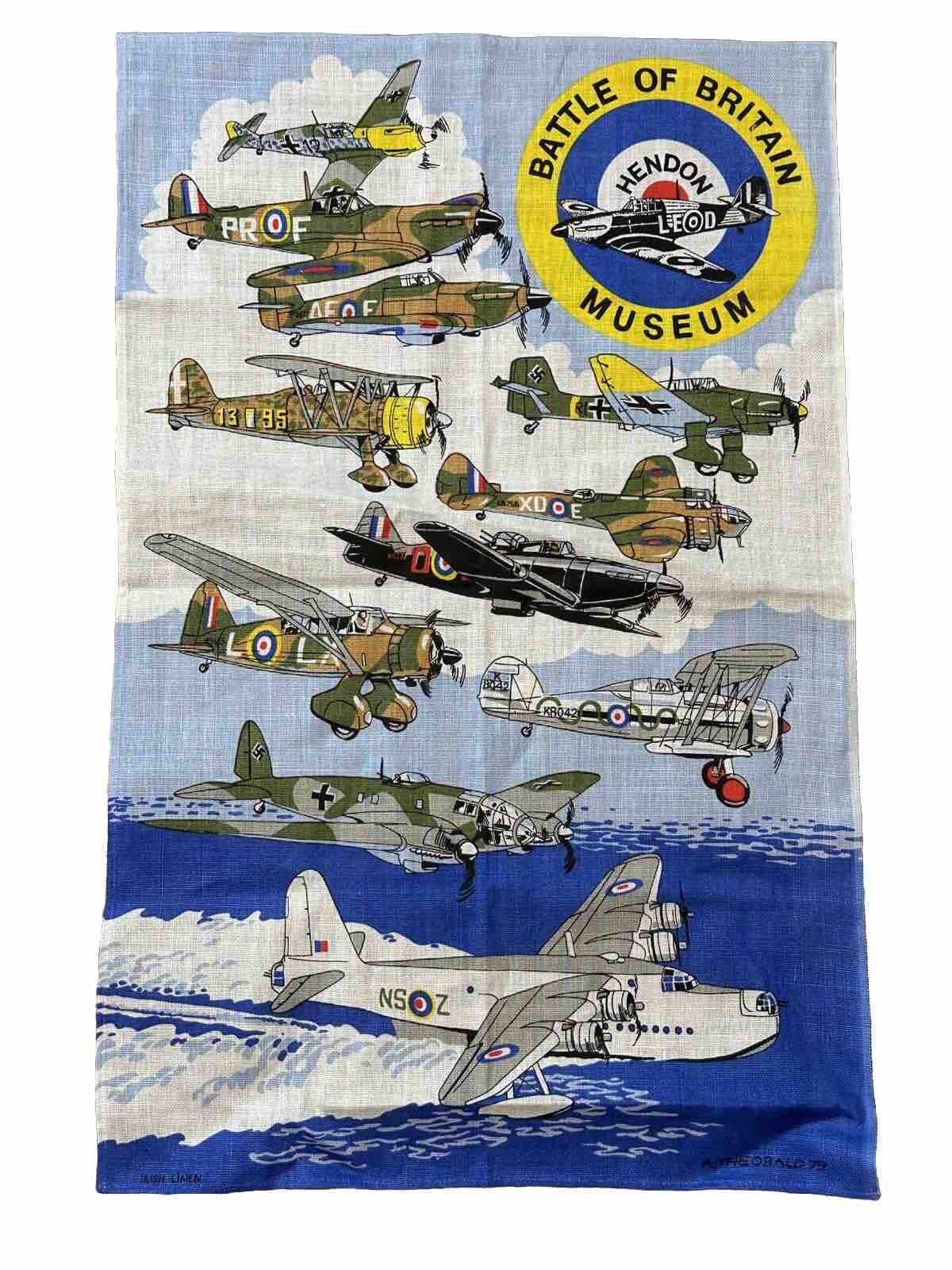 Battle of Britain Hendon Museum Planes Airplanes Tea Towel A. Theobald 79 Signed