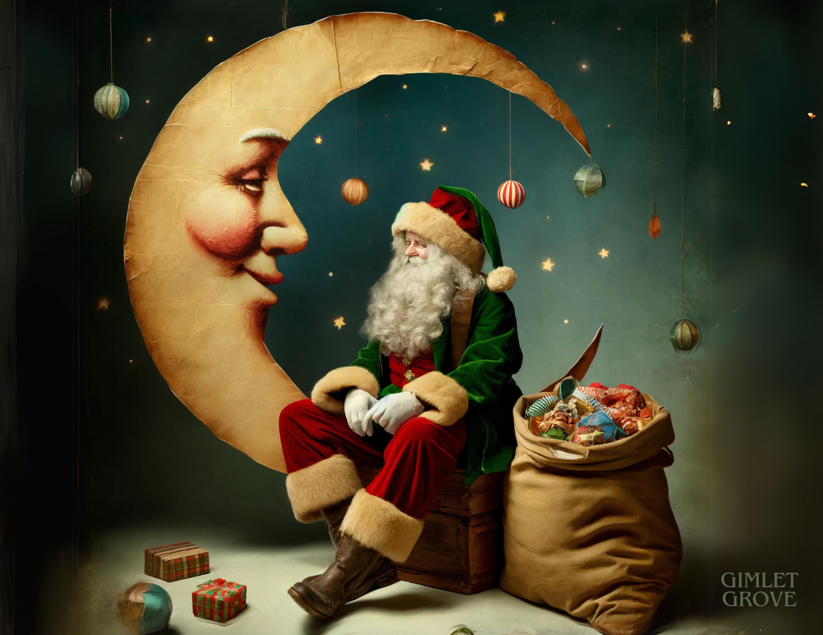 Santa Claus Christmas Postcard Paper Moon Studio Theme Holiday 5.5x4.25