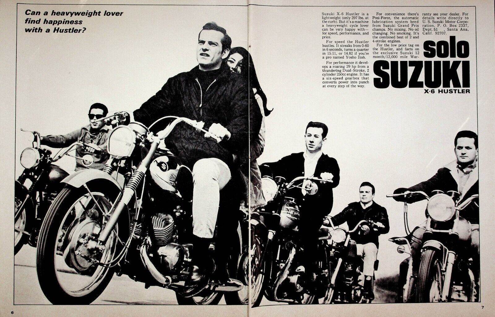 1966 Suzuki 250 X-6 Hustler - 2-Page Vintage Motorcycle Ad