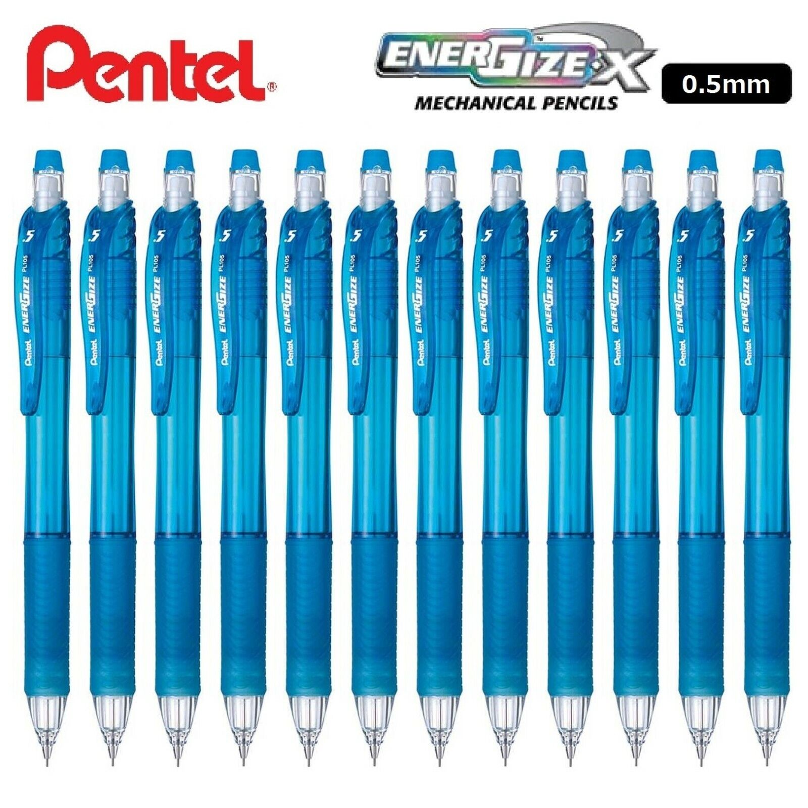 12pcs Pentel EnerGize-X PL105-S SkyBlue 0.5mm Mechanical Pencil Ship w/tracking#