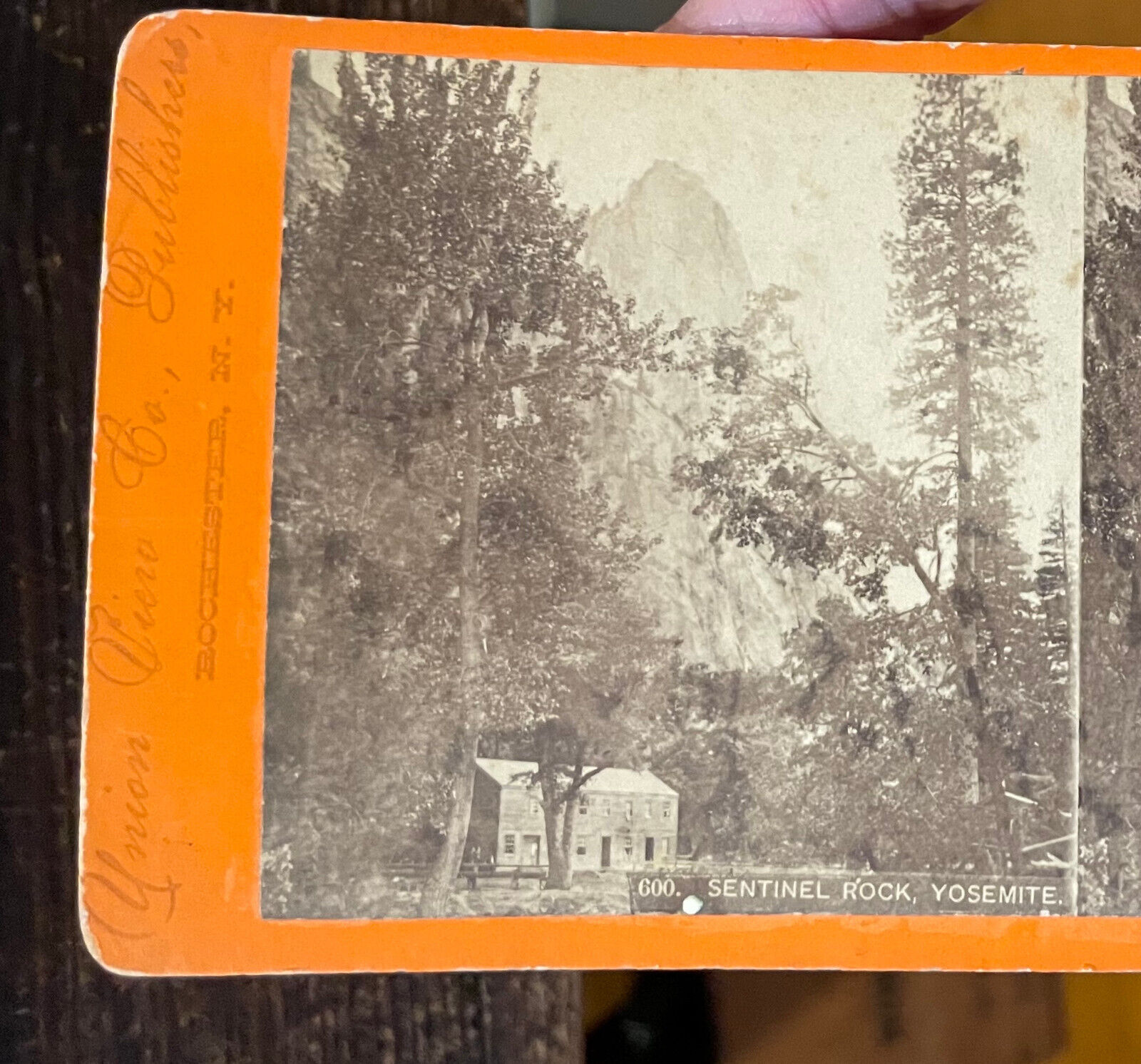 Stereoview PHOTO Sentinel Rock Yosemite Valley Hutchings Hotel CA c1880s OLD