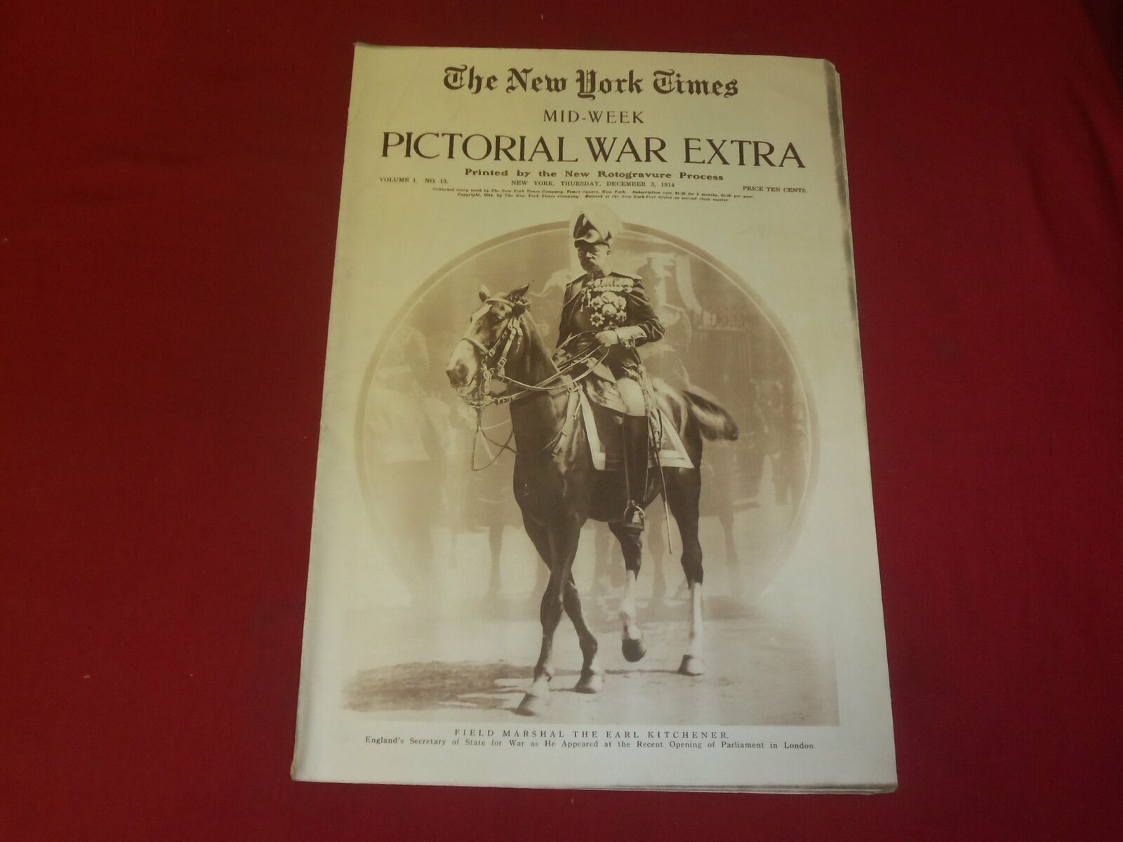 1914 DECEMBER 3 NY TIMES PICTORIAL WAR EXTRA SECTION-THE EARL KITCHENER- NP 3939