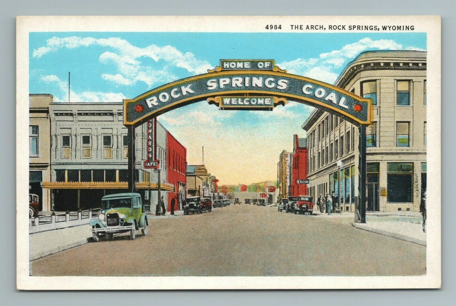 The Arch Rock Springs Street Cars Wyoming Postcard