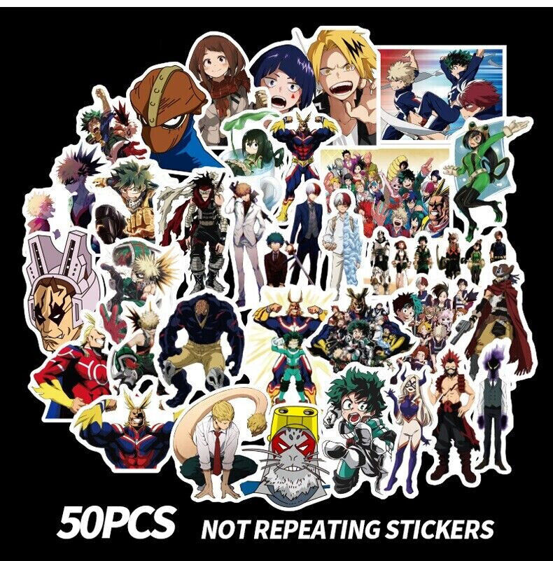 50 Pcs My Hero Academia Stickers Anime Set Stickers Vinyl Skateboard Decals