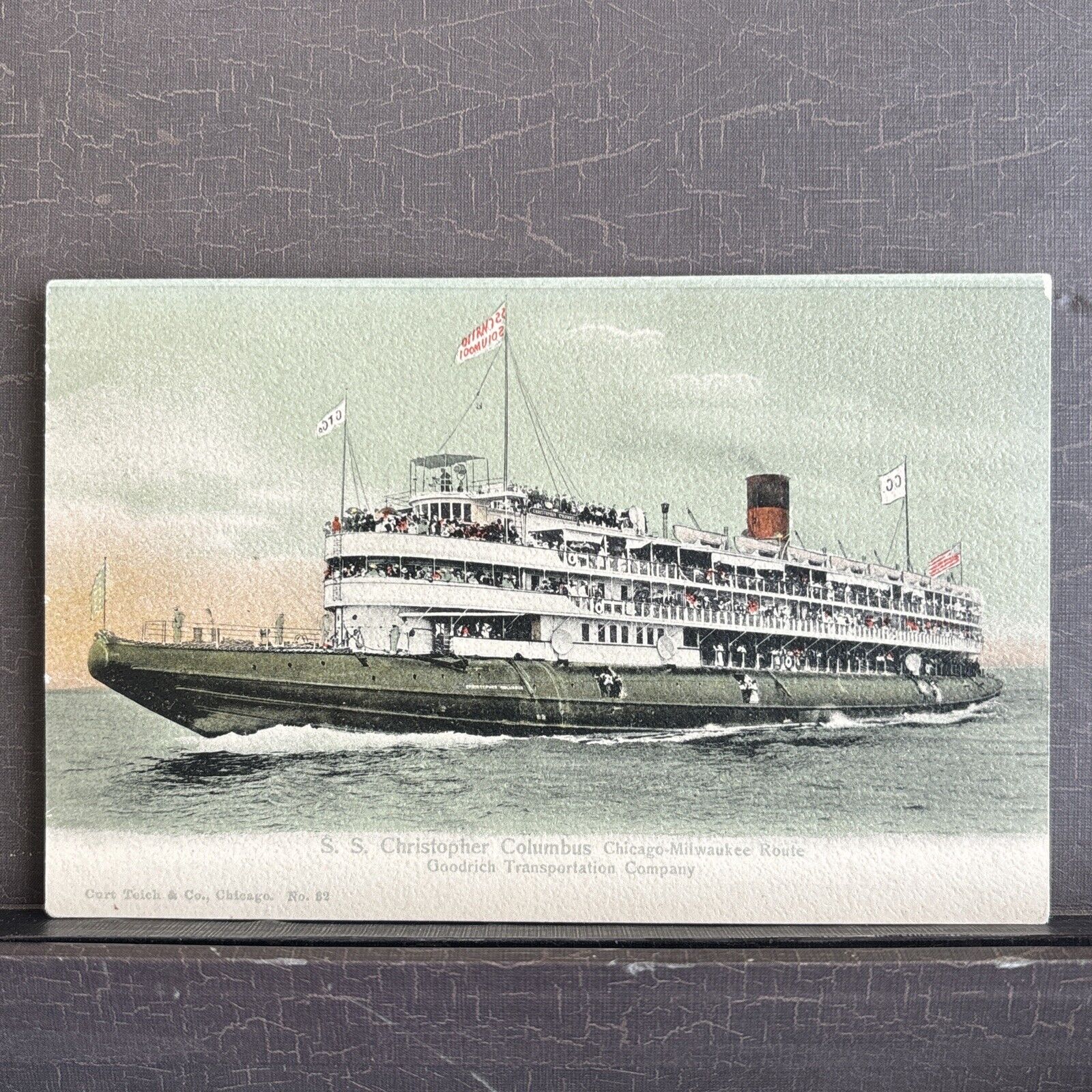 SS Christopher Columbus Whaleback steamer Chicago - Milwaukee Route old Postcard