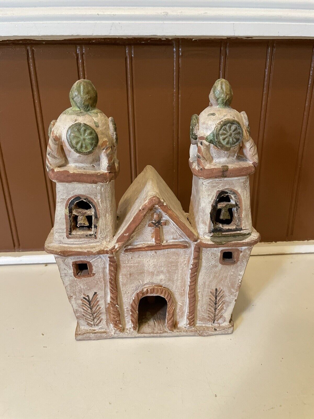 Vintage Clay Pottery Depiction of Old Church Mission Made in Peru Folk Art