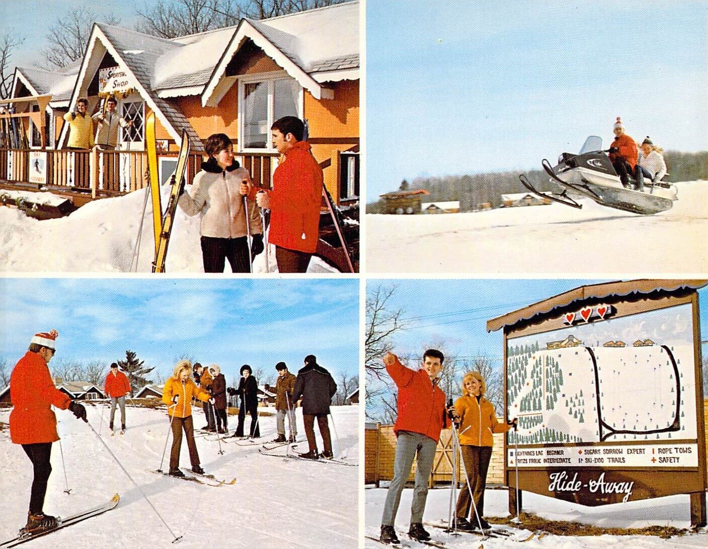1970 PA The Hide-Away Ski Skiing Lodge Map Snowmobile 5.5x7\