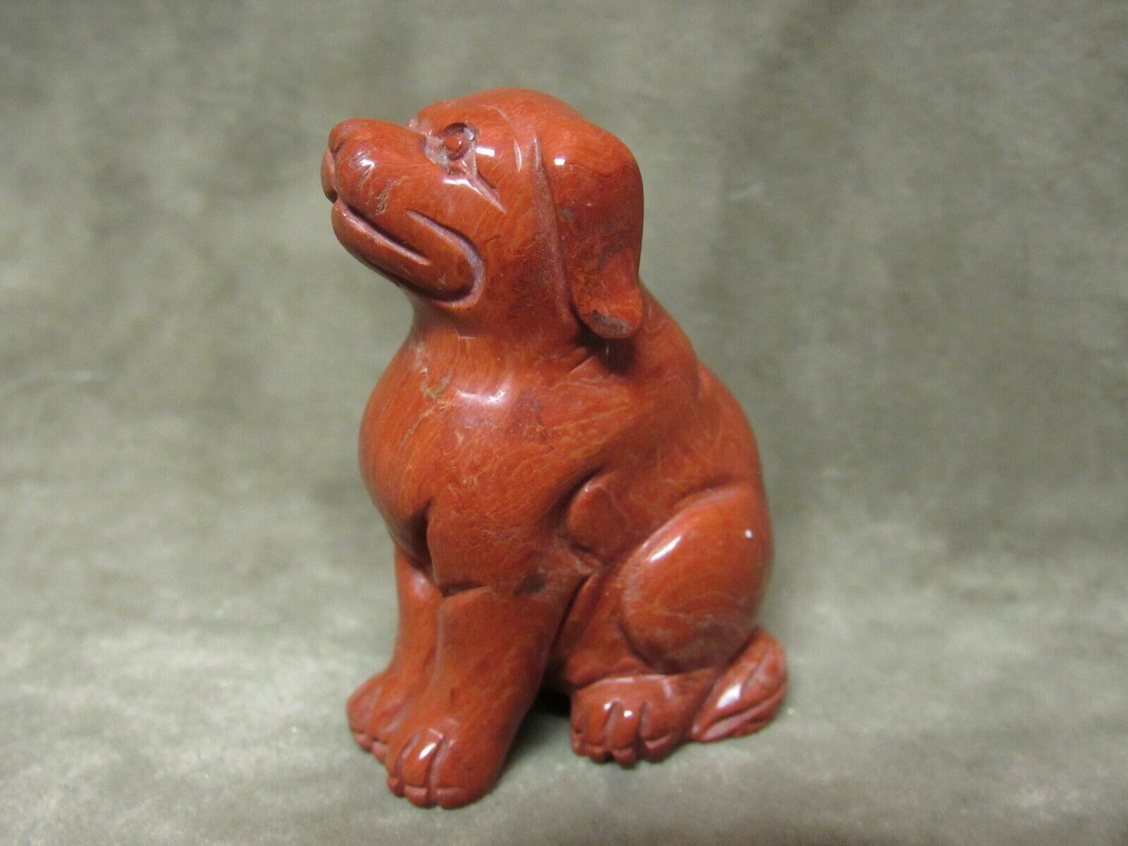 Vintage Natural Red Aventurine Stone/Rock Hand Carved Sitting Dog Figurine
