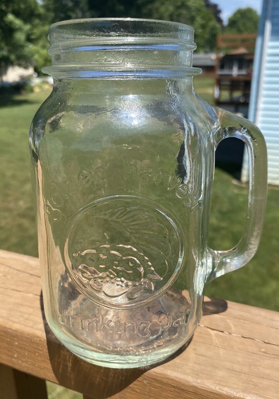 Golden Harvest, Drinking Mason Quart  Jar Mug Glass W/Handle, 32oz,