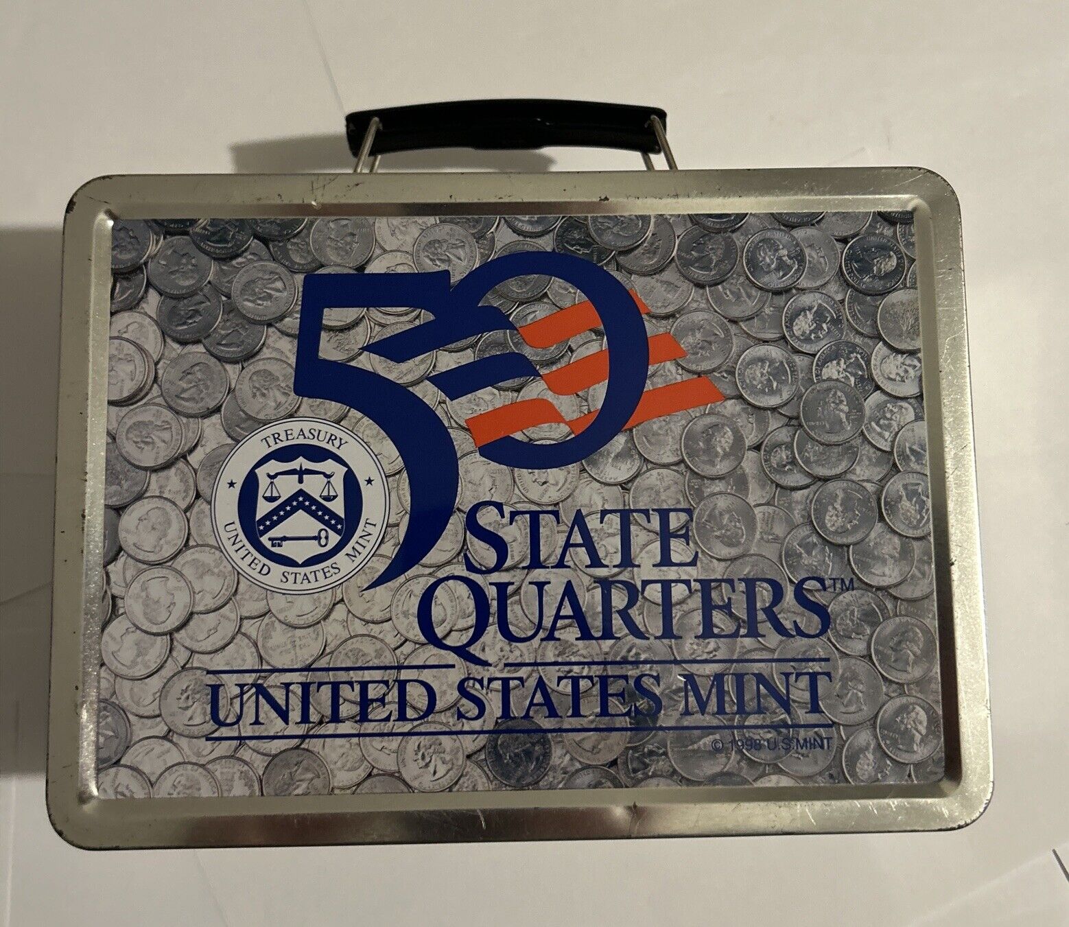 VTG 50 STATE QUARTERS US MINT METAL LUNCHBOX - GOOD CONDITION + 