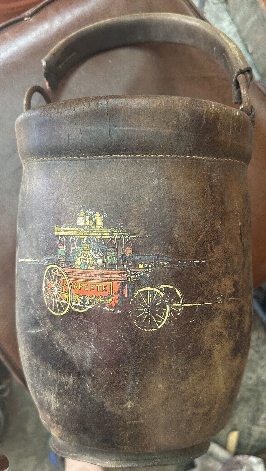 Vintage Loyal Papeete 18” Leather Fire Ice Bucket