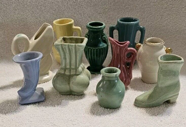 Lot of 10 Vintage Miniature Vases Pottery Stoneware 2 3/4\
