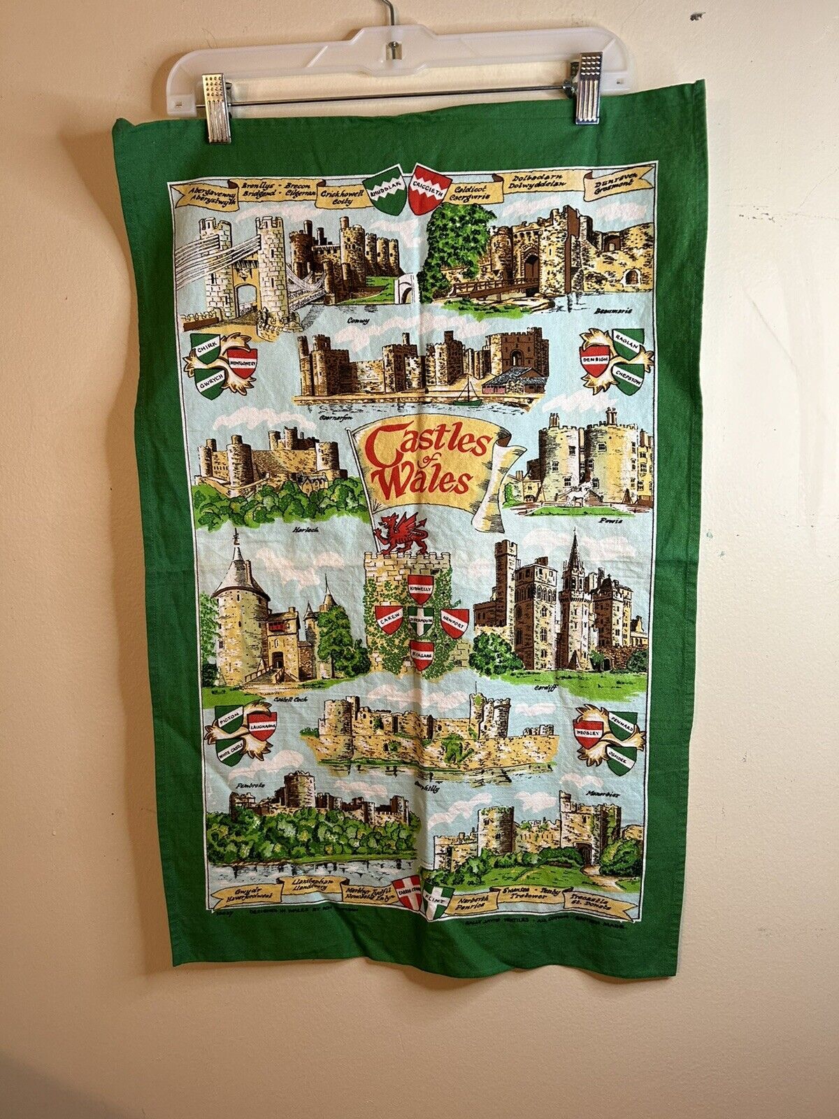 Vintage Welsh Castles Of  Wales Tea Towel 100% Cotton