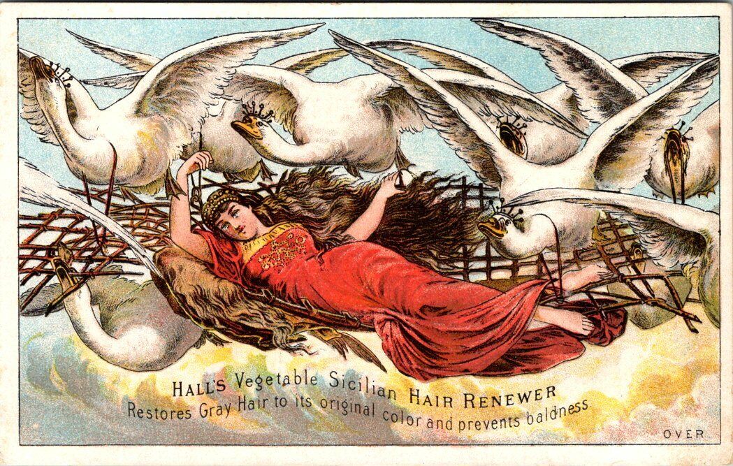 c1880s Hall\'s Vegetable Sicilian Hair Renewer Victorian Trade Card