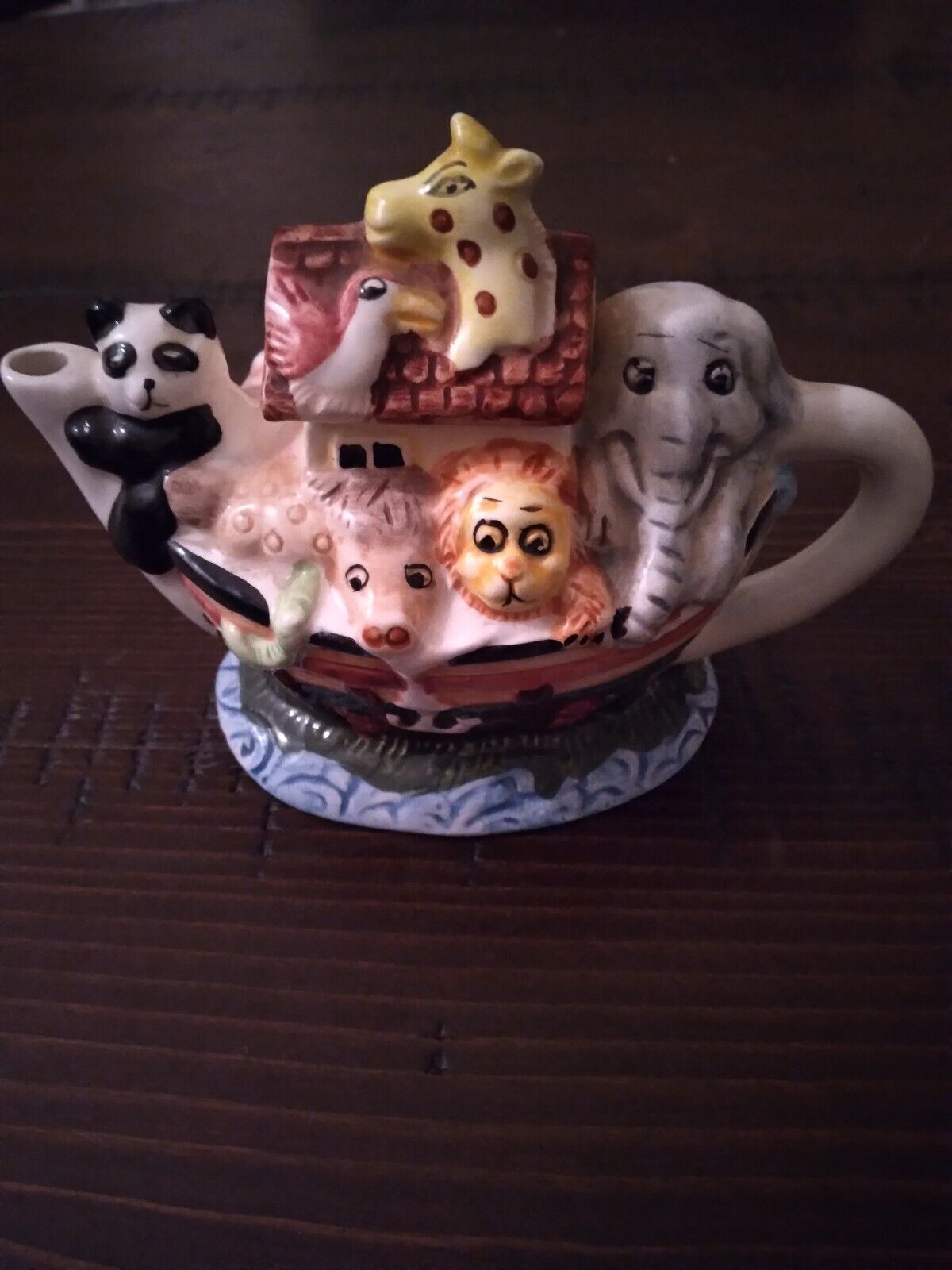 Vintage Noahs Ark Teapot with Lid Tea Nee Hand Painted Ceramic Cardinal Inc 1995