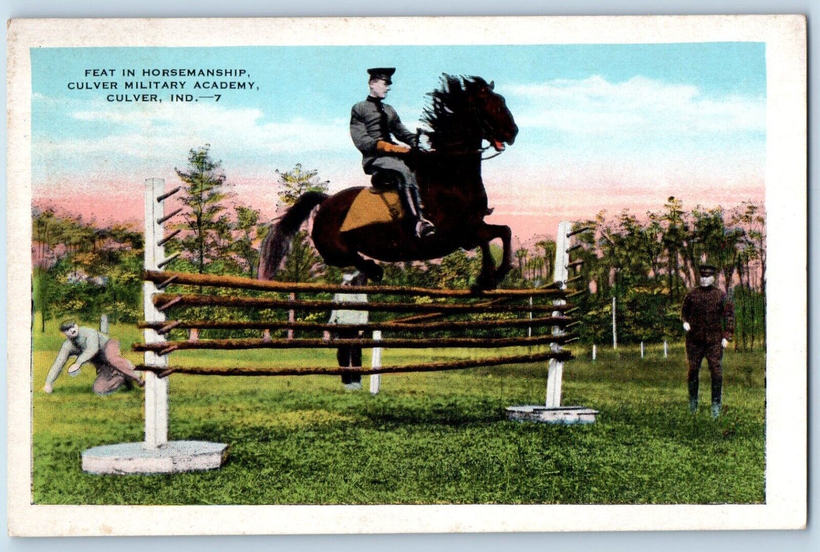Culver Indiana Postcard Feat Horsemanship Military Academy c1920 Vintage Antique