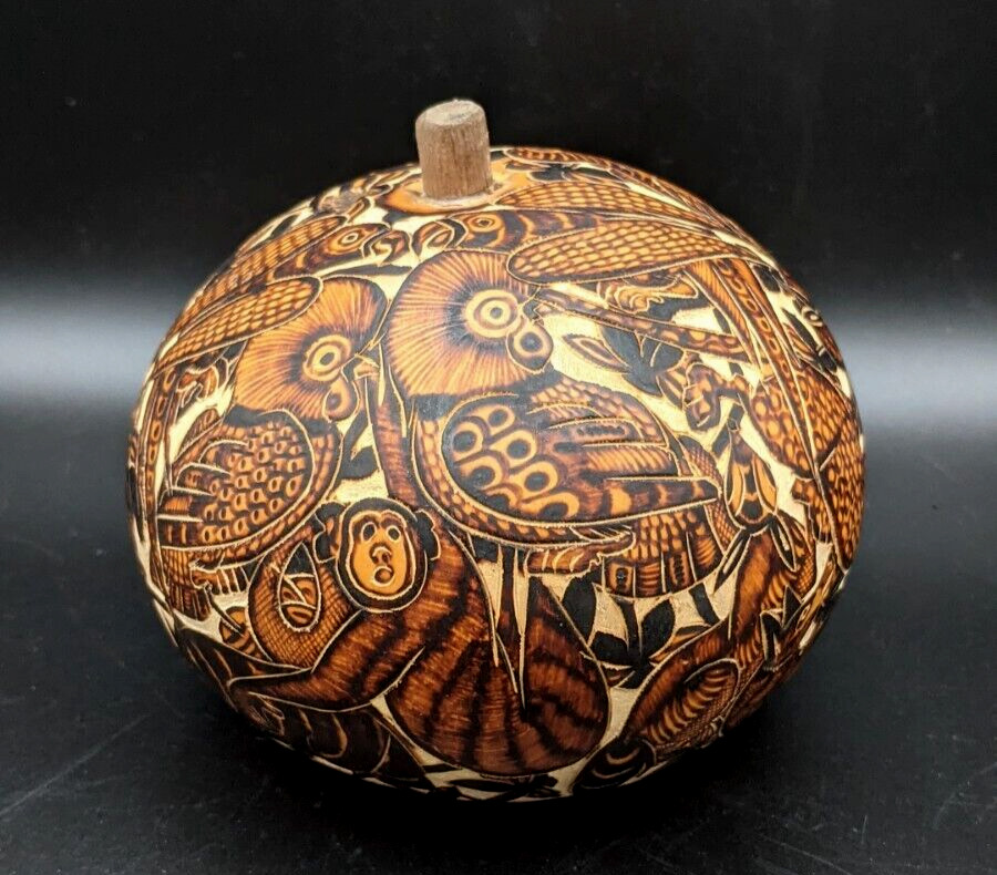 Unique Peruvian Folk Art - Hand Carved and Colored Gourd