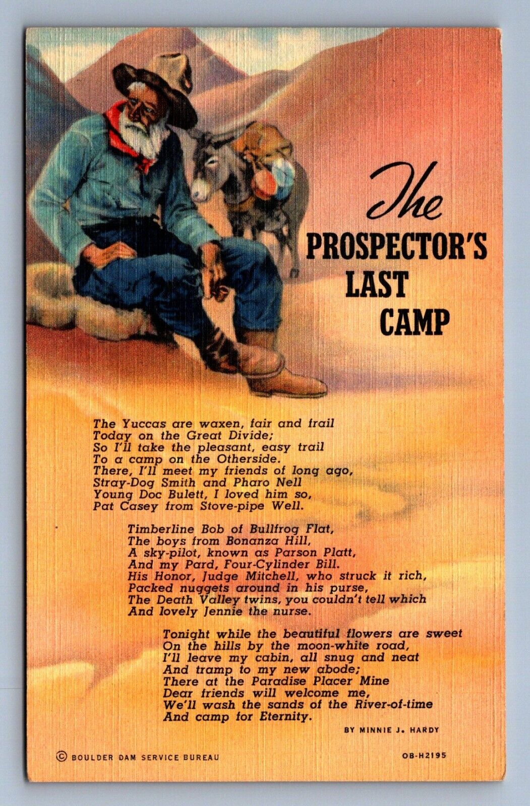 Postcard Vtg The Prospector\'s Last Camp Minnie J Hardy Poem Poetry