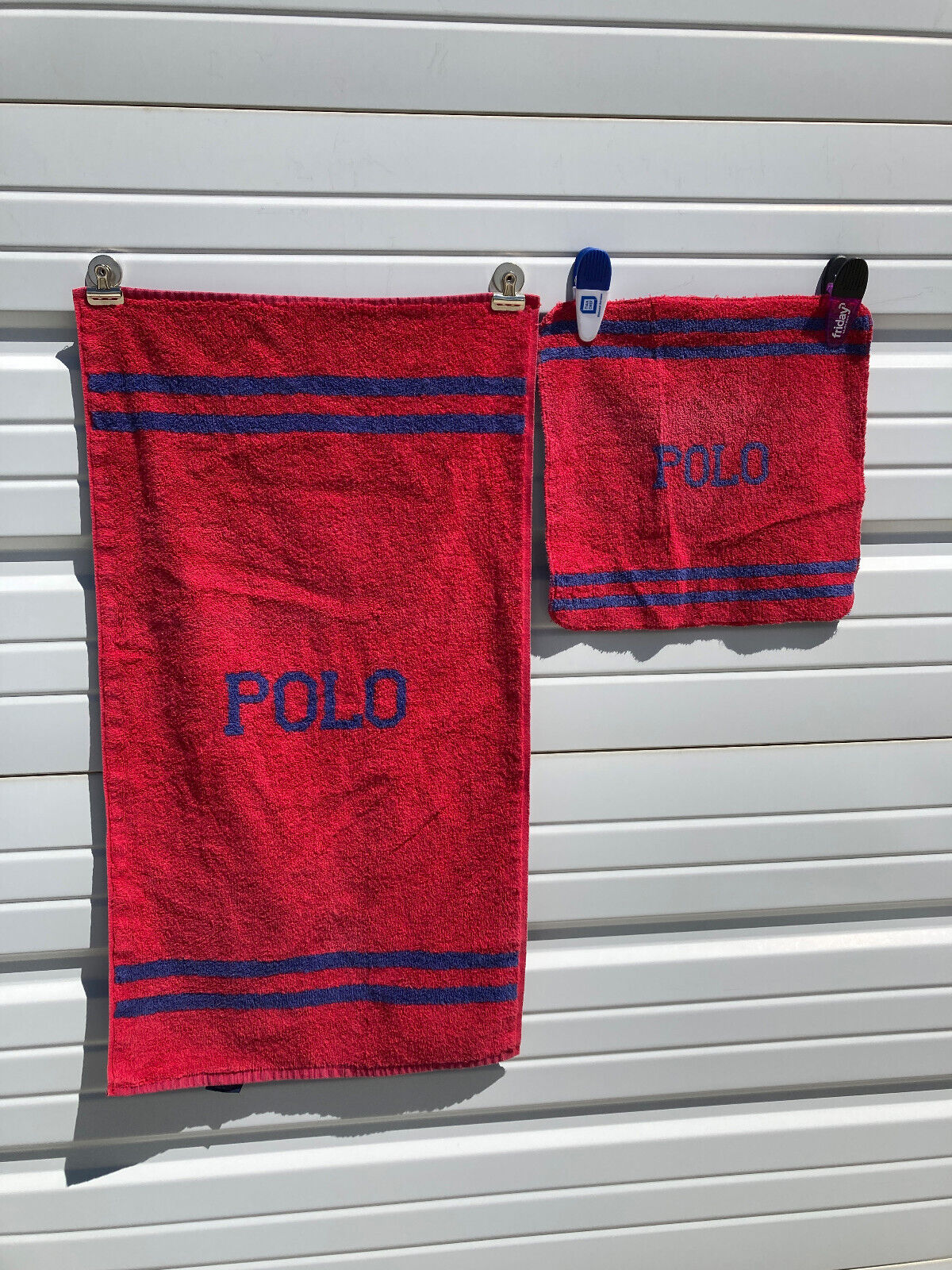 Polo Ralph Lauren Bath Towels - Large Hand Towel and Wash Coth - Red/Blue