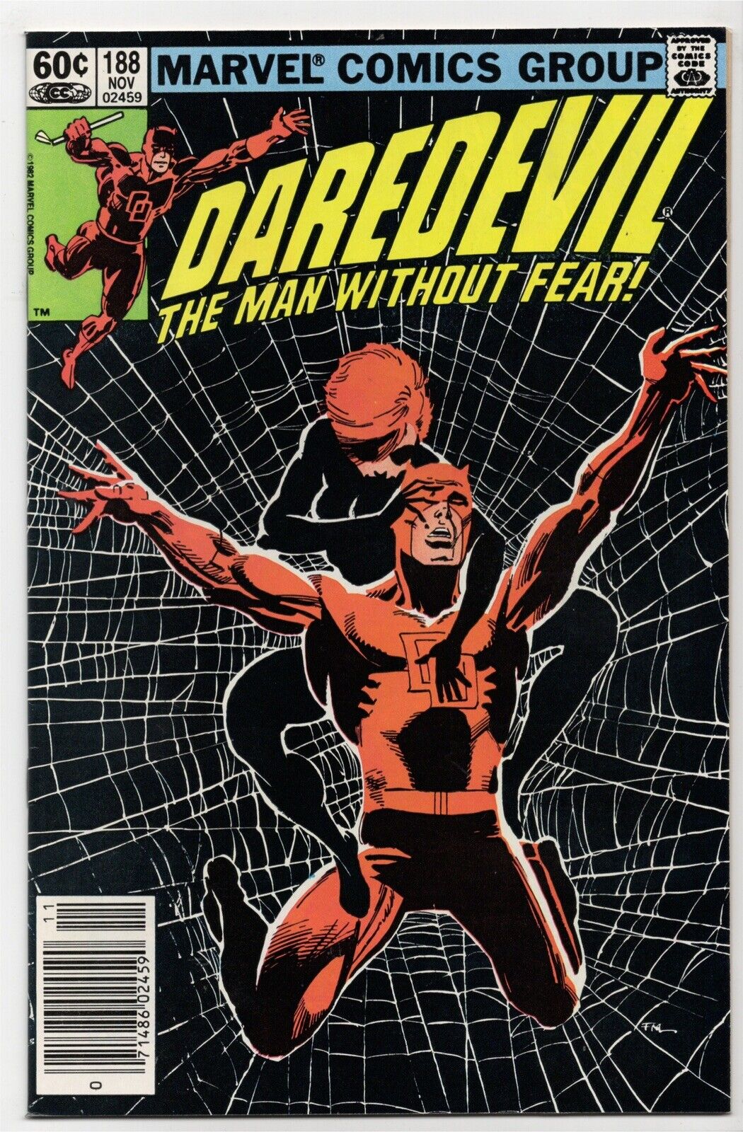 Daredevil 188 Newsstand. Classic Frank Miller Black Widow Cover. VF/NM-NM Marvel