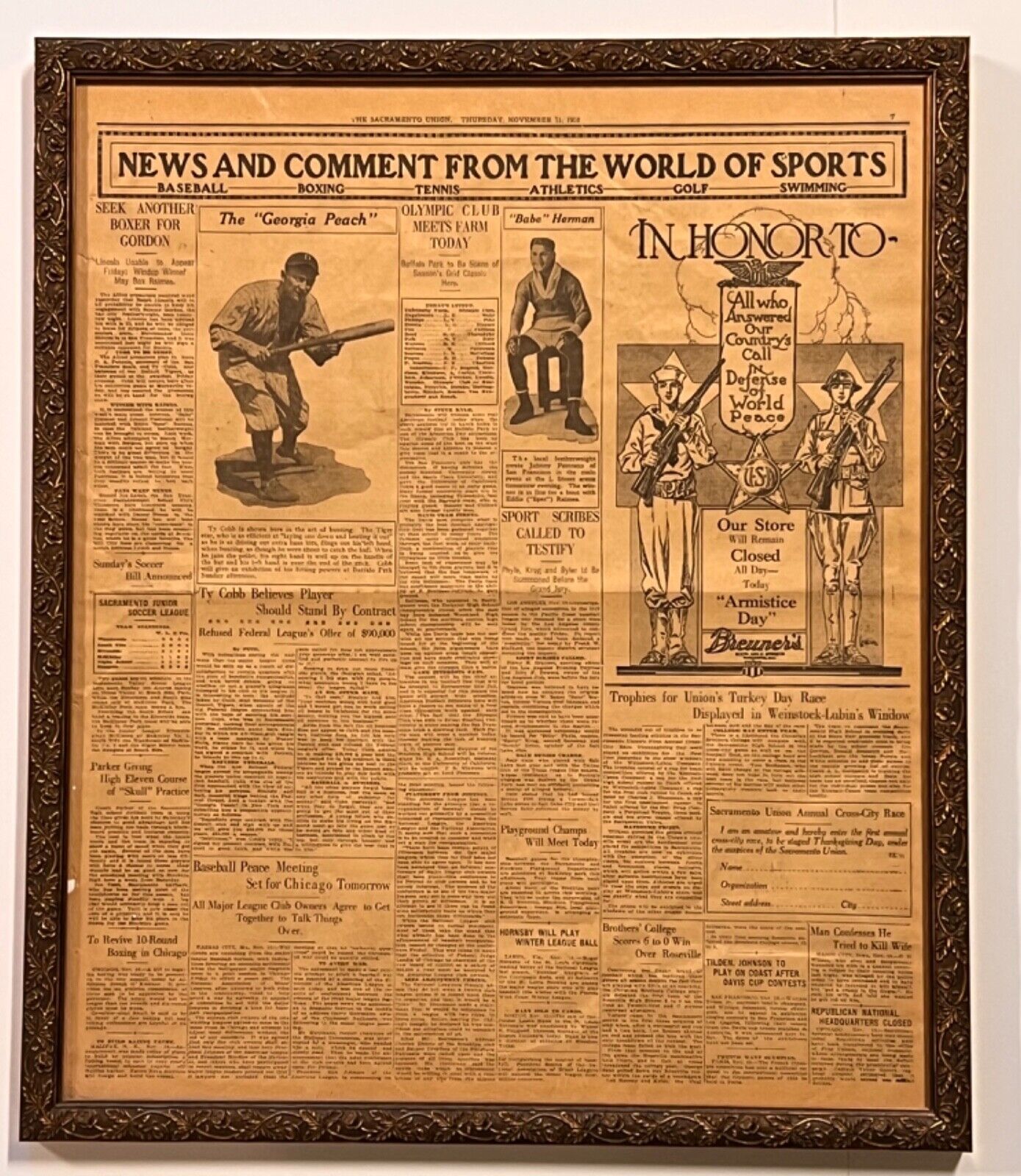 Original Vintage Newspaper “The Sacramento Union”; 1920; “The Georgia Peach”