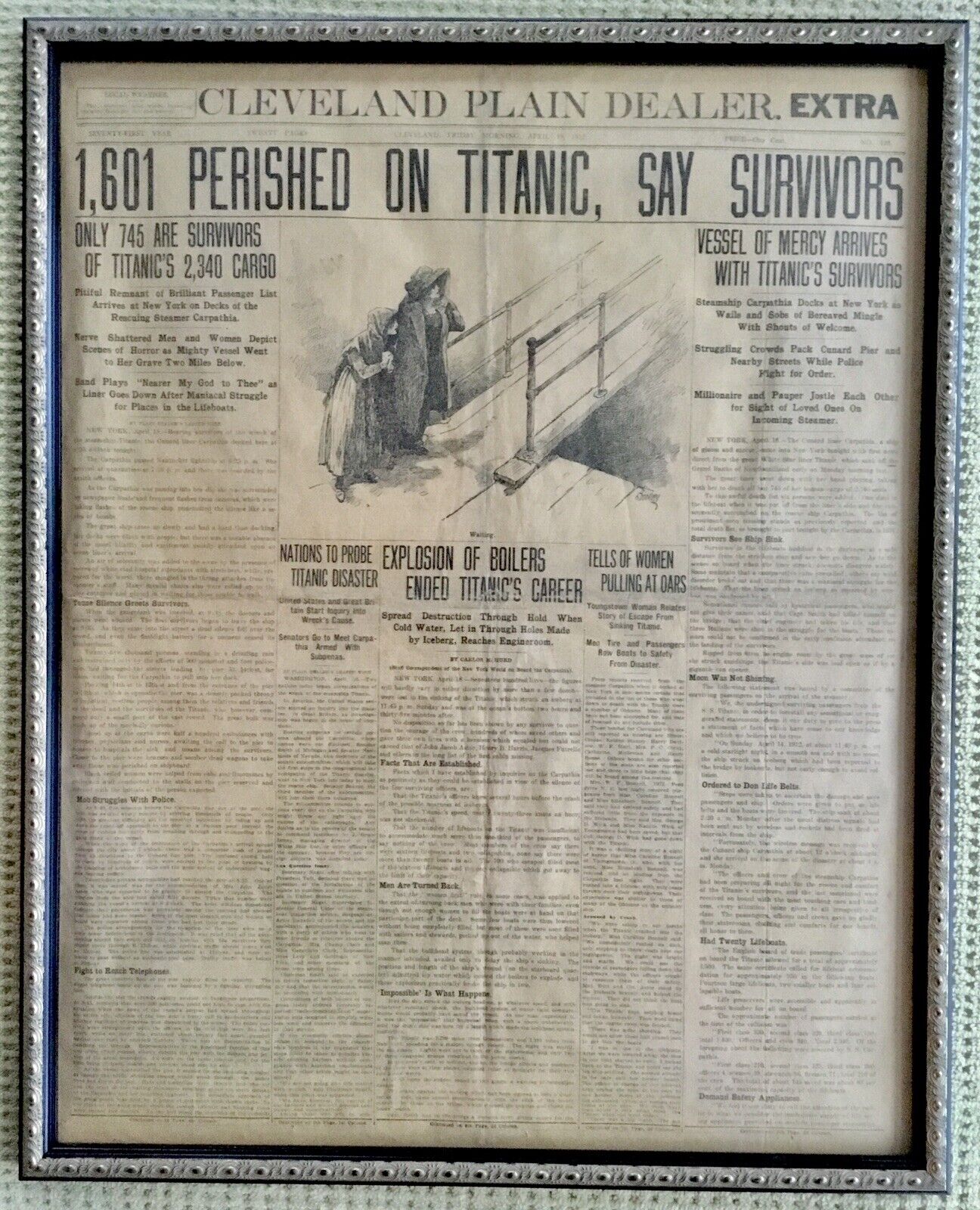 Original Cleveland Plain Dealer Extra Titanic Sinking Announcement April 19 1912