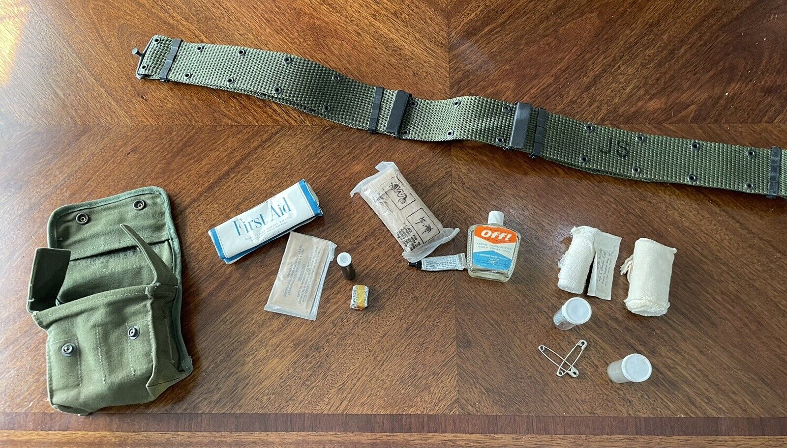 Vintage 1966 US Army First Aid Kit And Modern Web Belt
