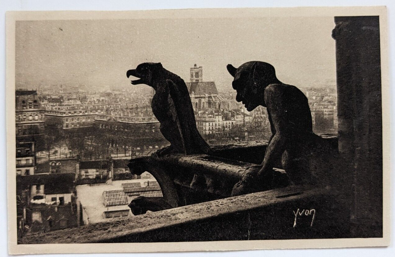 Paris Notre Dame Church Gargoyles City Vintage Antique Postcard Early 1900\'s A4