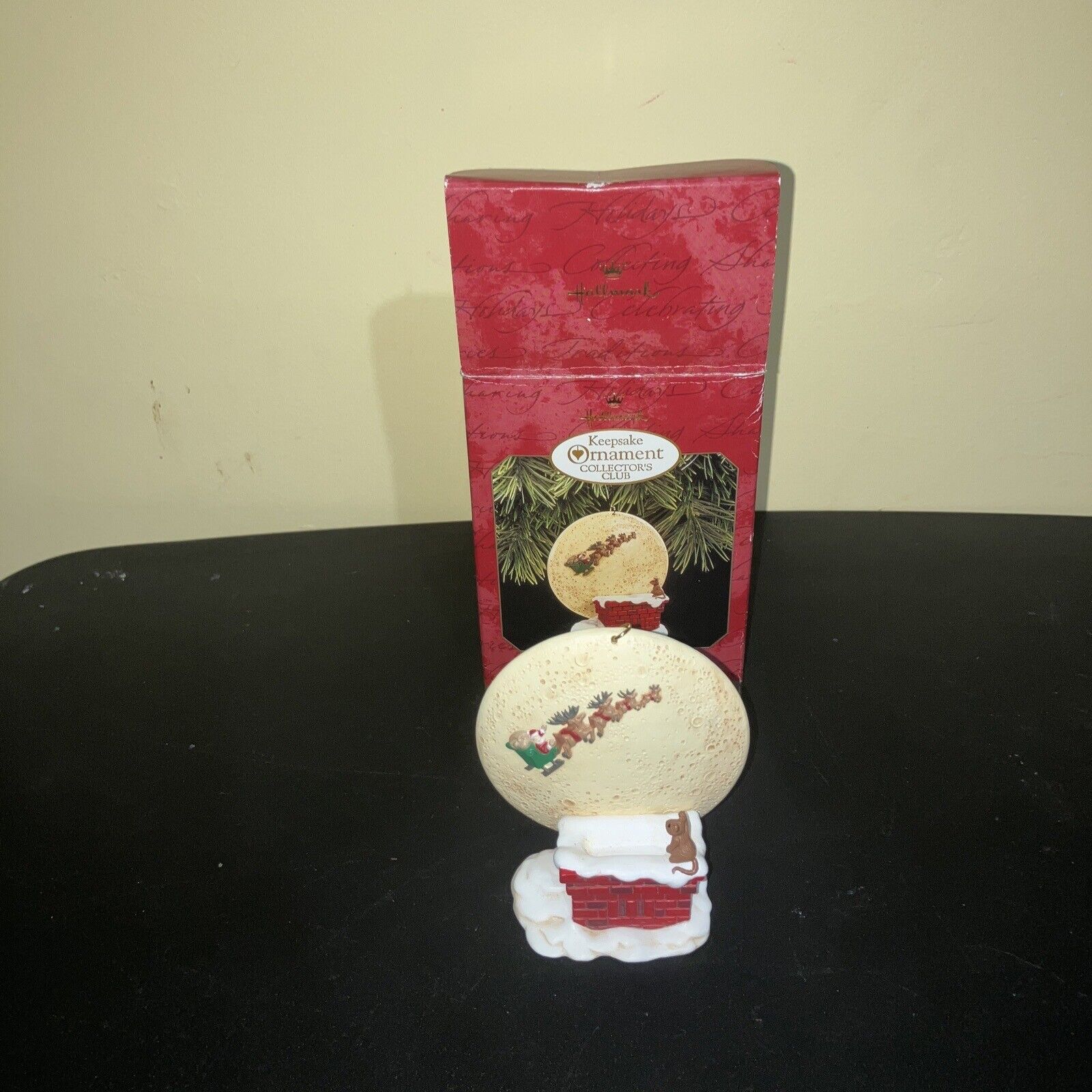 HALLMARK Keepsake Happy Christmas To All Santa Reindeer Sleigh Ornament 1997 Vtg