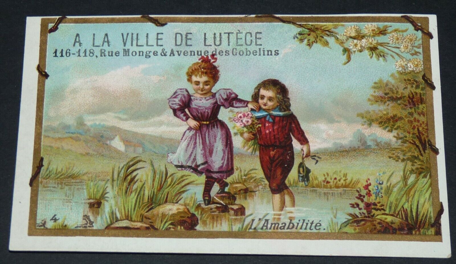 CHROMO 1880-1895 A LA VILLE DE LUTECE PARIS SCENE CHILDREN KINDNESS 