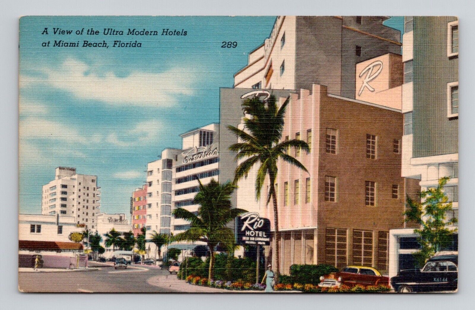 Postcard Rio Hotel in Miami Beach Florida FL, Vintage Linen N6