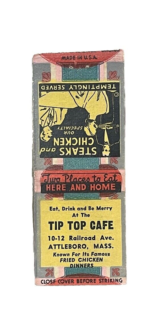 Tip Top Cafe Attleboro Massachusetts Vintage Matchbook Cover