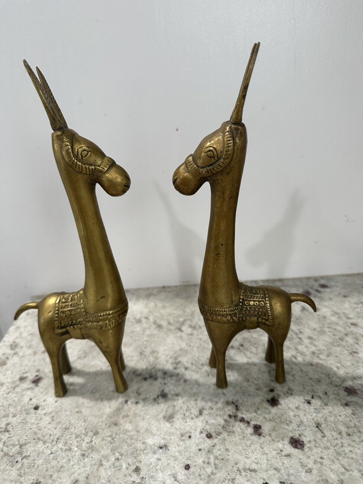 Vintage Mid Century Modern Brass Llama Alpaca Figurines Set of 2, 9”, .7lb