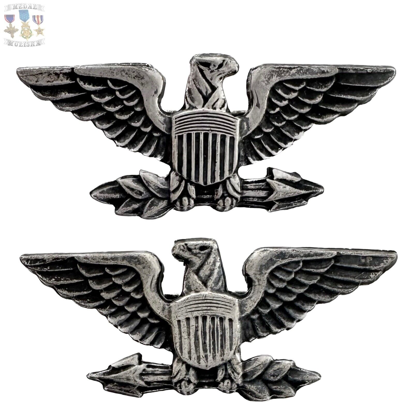 ✬LUX✬ WWII US COLONEL & CAPTAIN INSIGNIA “WAR 🦅 EAGLES” LUXENBERG STERLING WW2
