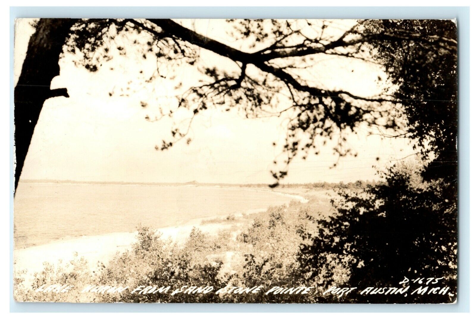 1942 Lake Huron Sand Stone Pointe Port Austin Michigan MI RPPC Photo Postcard