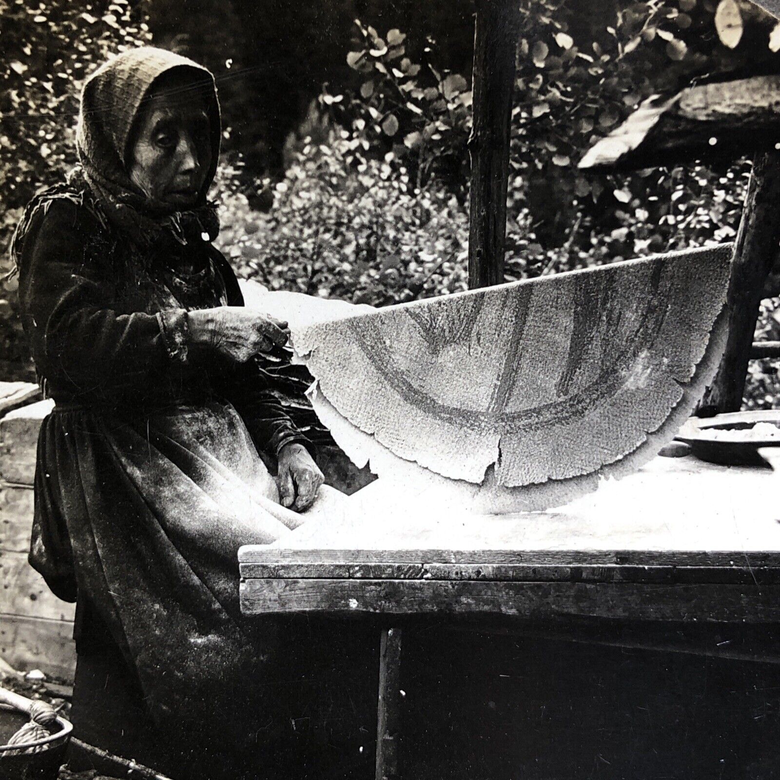 Antique 1903 Poor Norwegian Peasant Making Bread Stereoview Photo Card P1986
