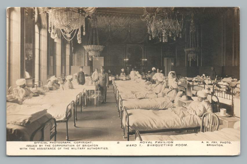 British Miltary Hospital Ward in Banquet Hall RPPC Colonial India? Photo ~1910s