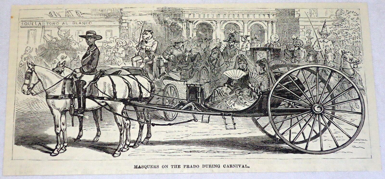 1878 magazine engraving ~ MASQUERS ON PRADO DURING ~ Cuba