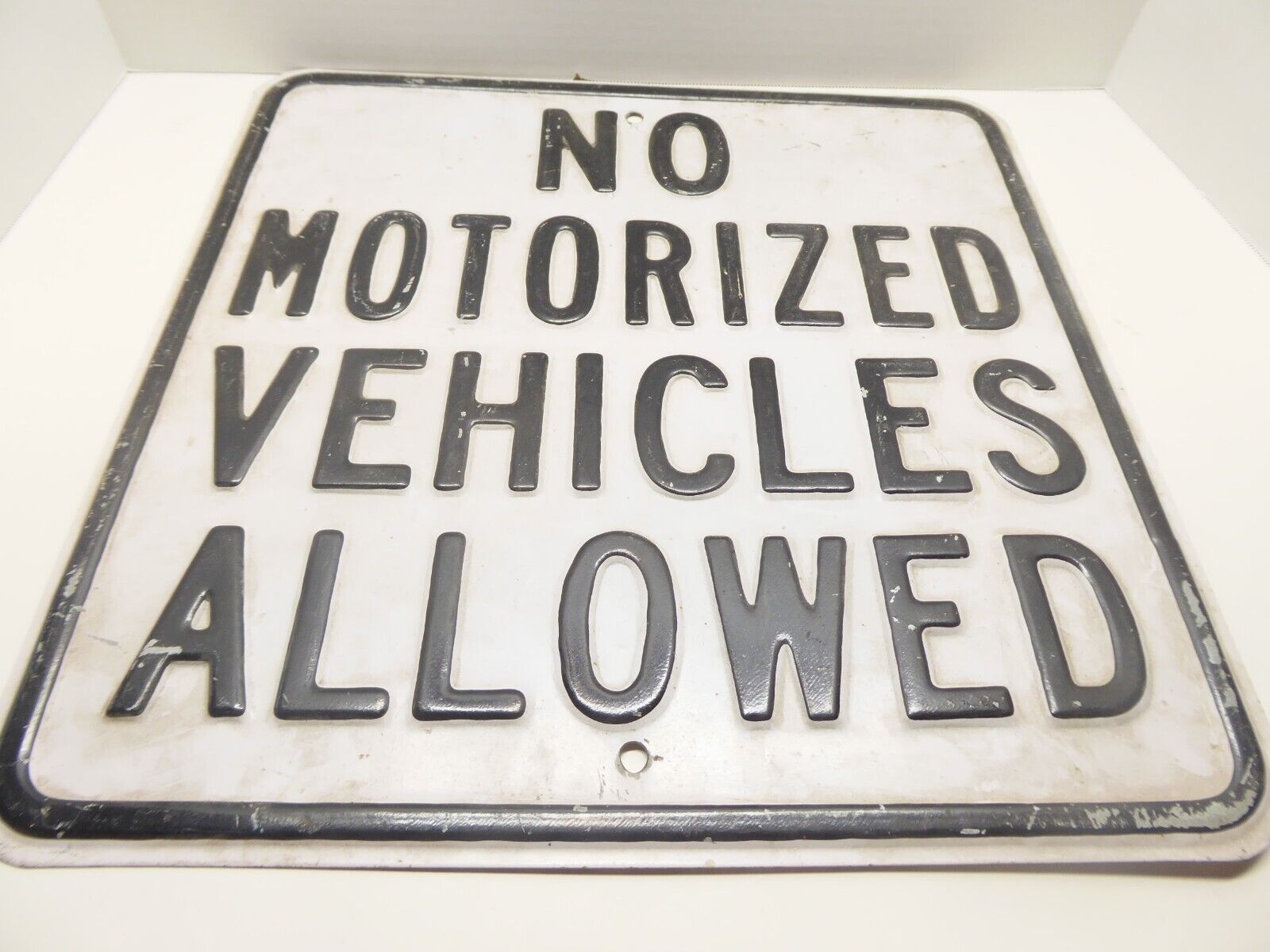 No Motorized Vehicles Allowed, Stamped Sign, excellent condition