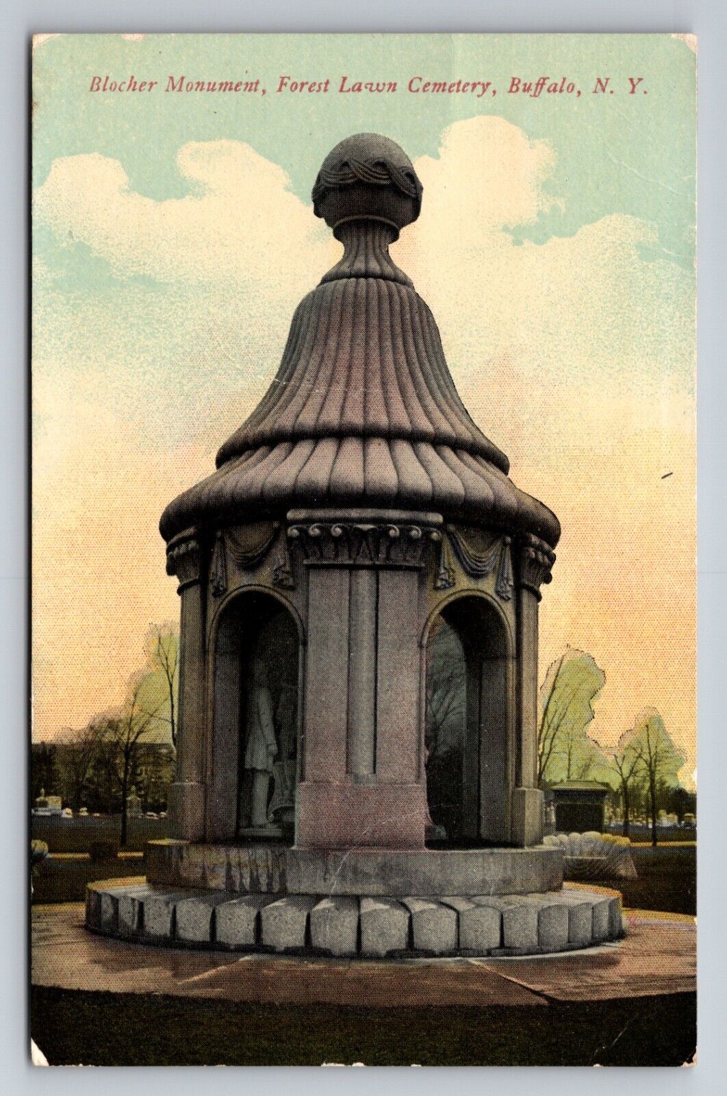 Blocher Monument Forest Lawn Cemetery Buffalo New York Posted 1922 Postcard