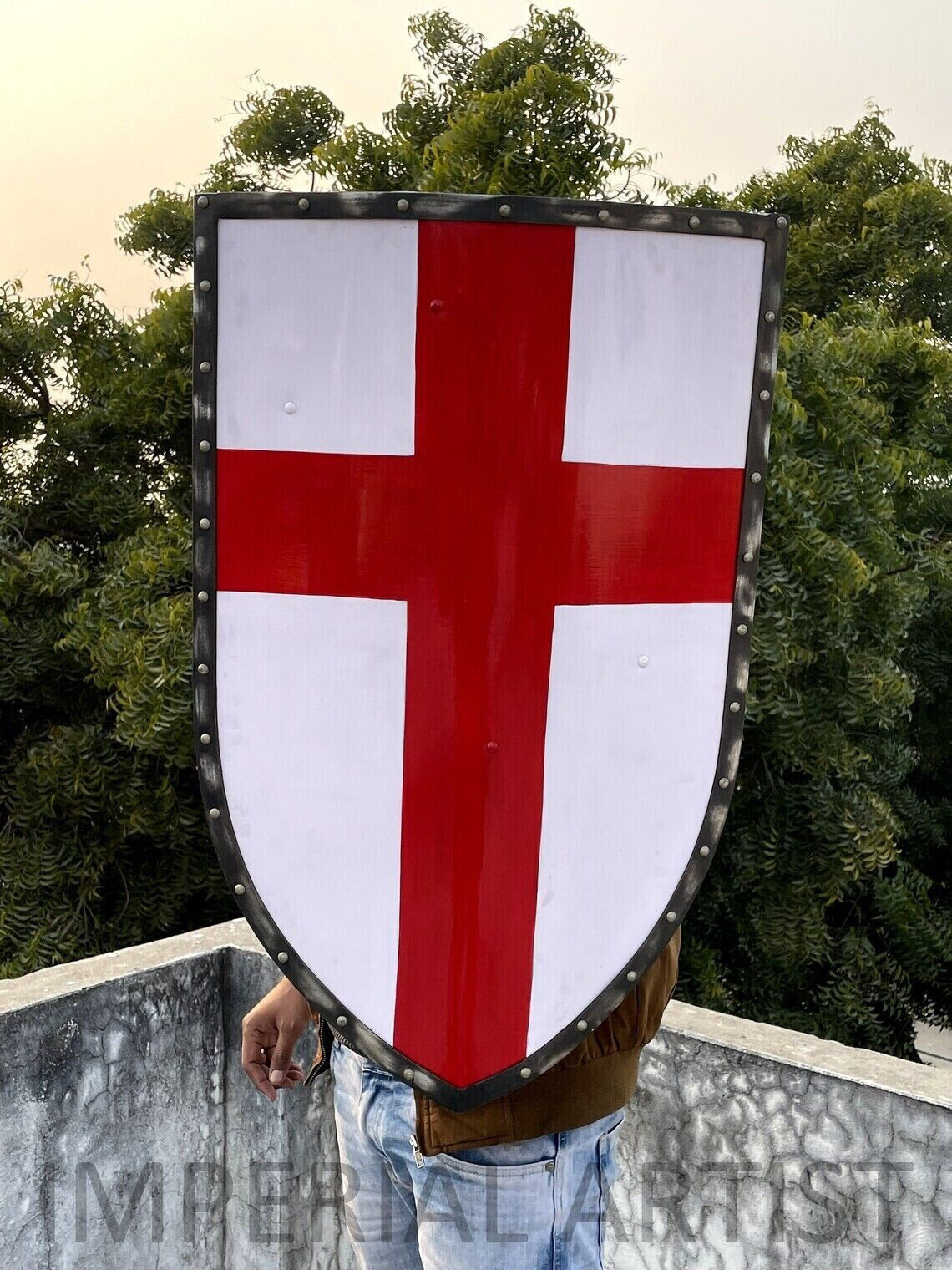 Knight Templar Red Cross Shield 30 inch 18G Battle Armor Shield Halloween