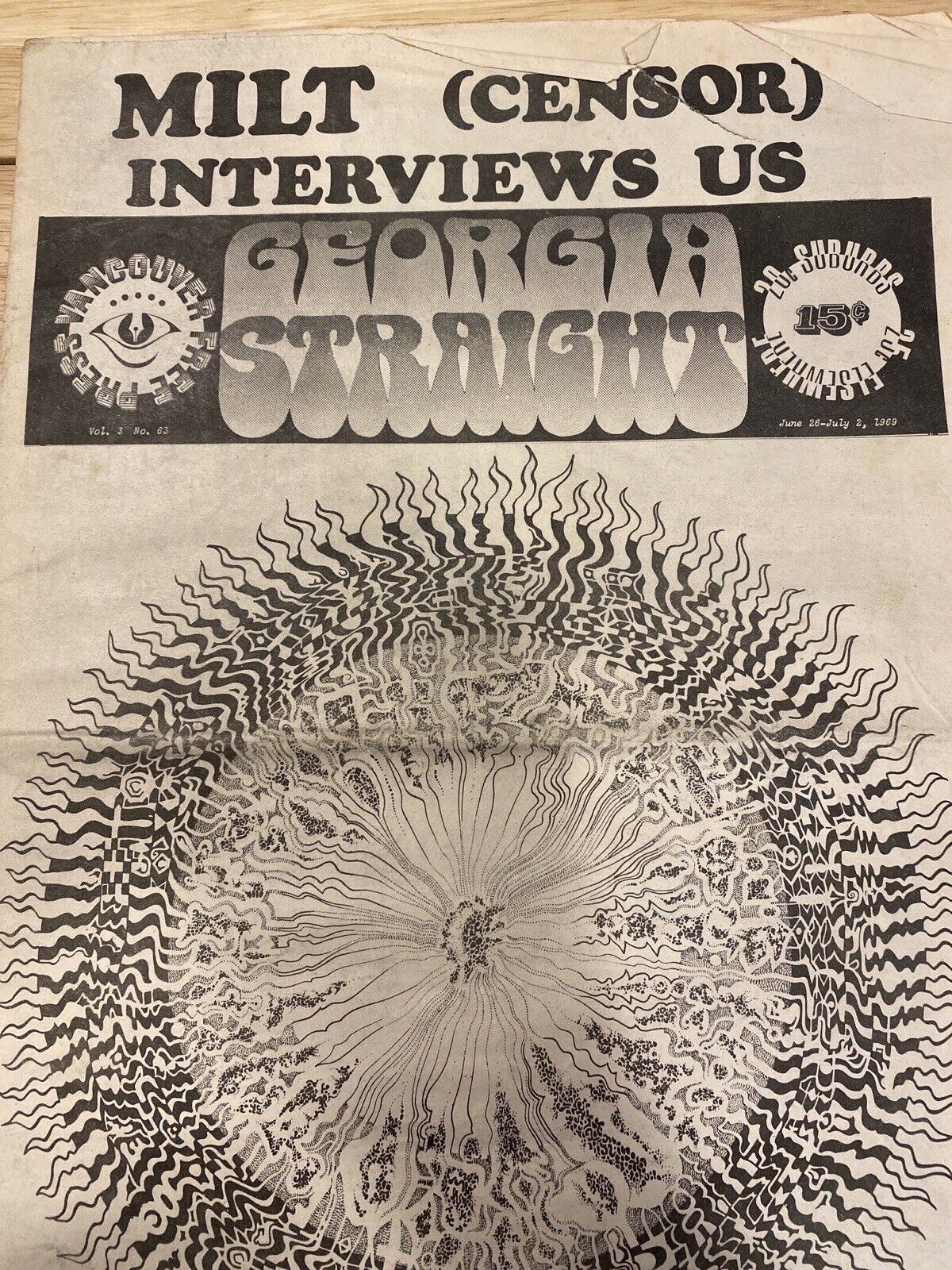 Vintage Underground Newspaper. 1969 Georgia Straight Vol 3 Jun26-Jul2 N016c