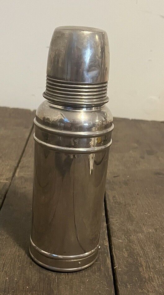 ANTIQUE THERMOS AMERICAN THERMOS Bottle Company GLASS LINED Cork SILVER FINISH