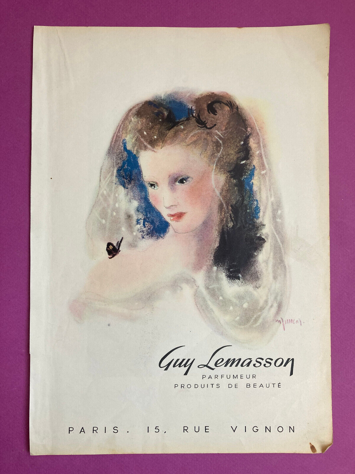 1946 Guy Lemasson Advertising Vintage Beauty Retro Perfume Decor