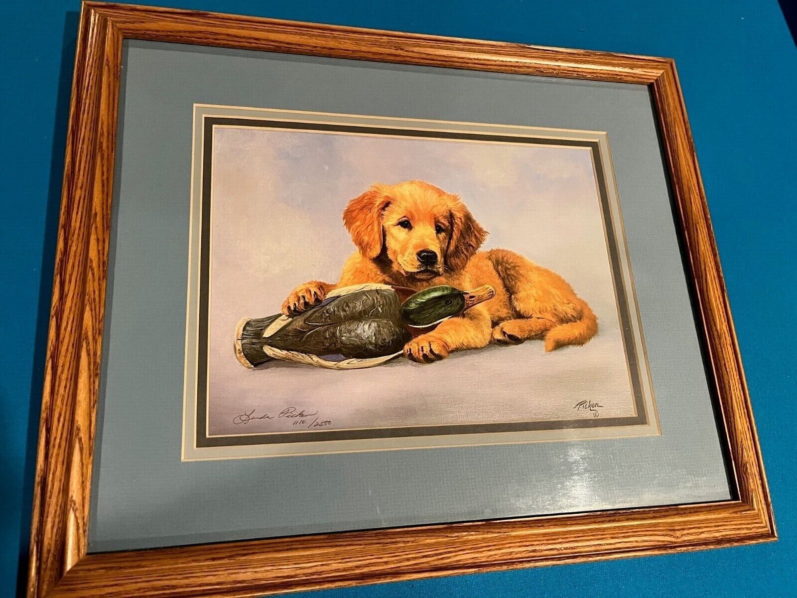 Vintage Linda Picken Signed/Numbered Golden Retriever Puppy with Duck